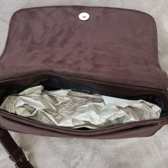 Guess Dark Brown Lumina Faux-Suede Shoulder Bag